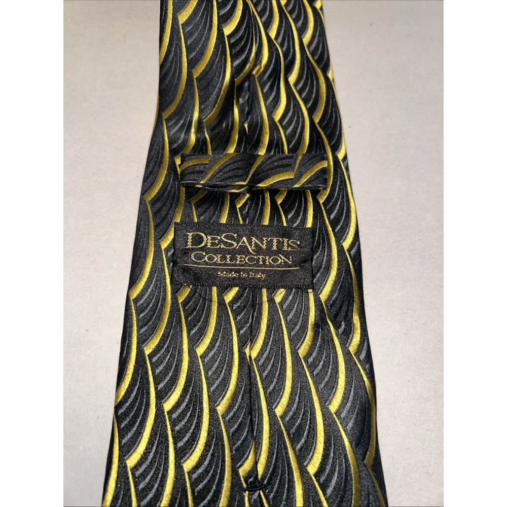 Desantis Collection Silk Tie Black With Gold Waves - Picture 2 of 5